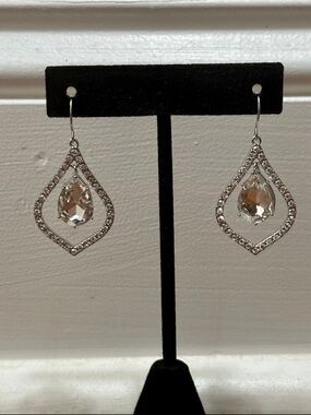 belk Silver Tone Clear Crystal Teardrop Dangle Earrings